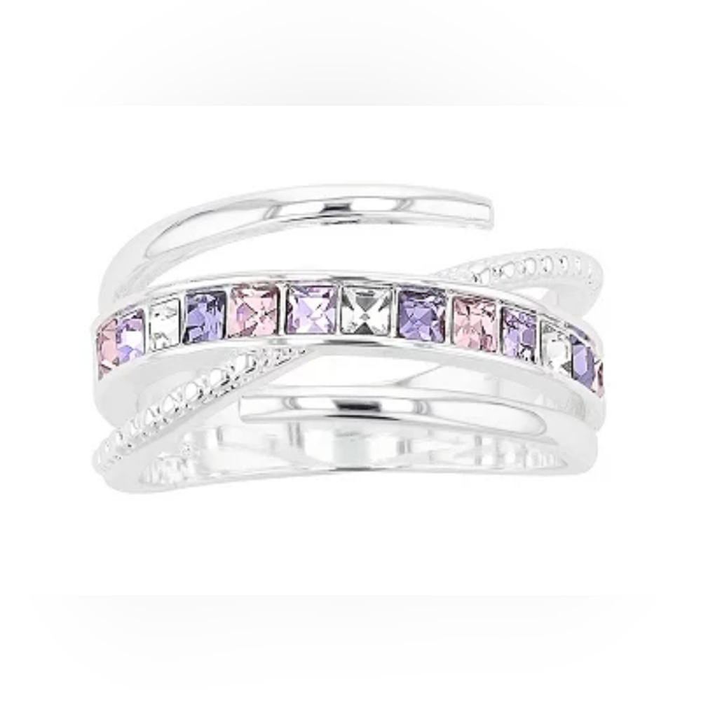 COPY - Brilliance Swarovski Crystal Bypass Ring (Silvertone purple, Size 7)